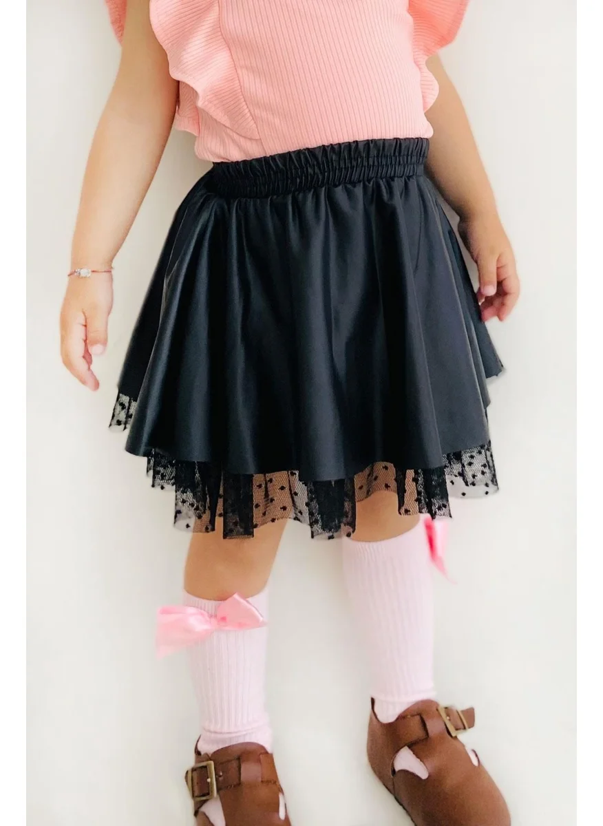Breeze Girl Leather Skirt Tulle 3-7 Years, Black