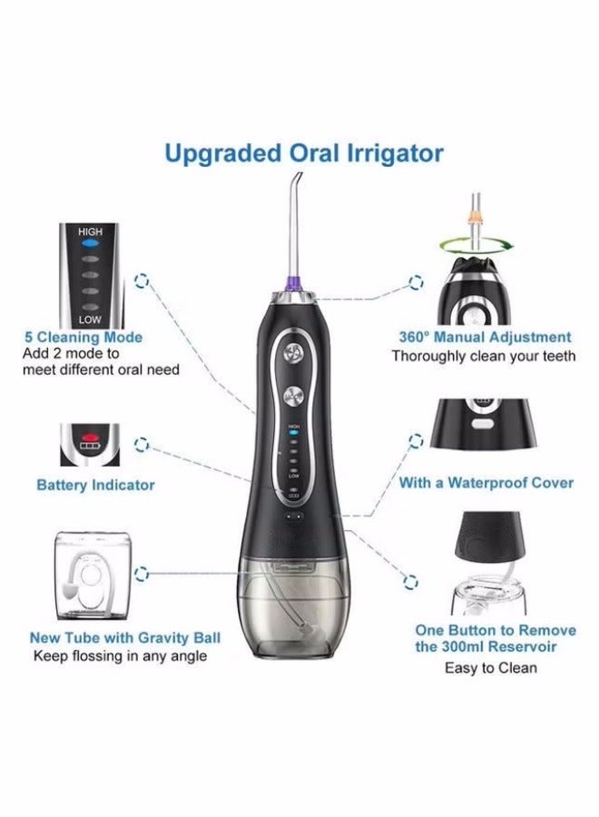 Water Dental Flosser Teeth Pick -Portable Oral Irrigator with 5 Modes, Rechargeable IPX7 Waterproof Orthodontic Teeth Cleaner Pick Cordless for Home Travel-300ml Water Tank - Image 2