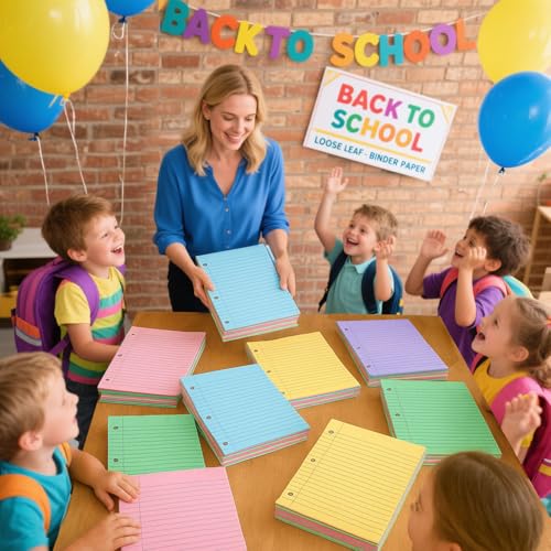 Koogel 5-Color Loose Leaf Paper, 500 Sheets Wide Ruled, 8 x 10.5 Inch, 3-Hole Punched for 3-Ring Binders, Perfect Notebook Paper Filler for Note-Taking, Ideal for School Student & Office Supplies - Image 2