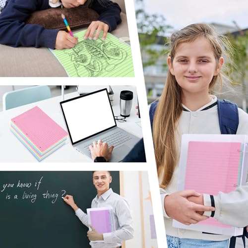 Koogel 5-Color Loose Leaf Paper, 500 Sheets Wide Ruled, 8 x 10.5 Inch, 3-Hole Punched for 3-Ring Binders, Perfect Notebook Paper Filler for Note-Taking, Ideal for School Student & Office Supplies - Image 3
