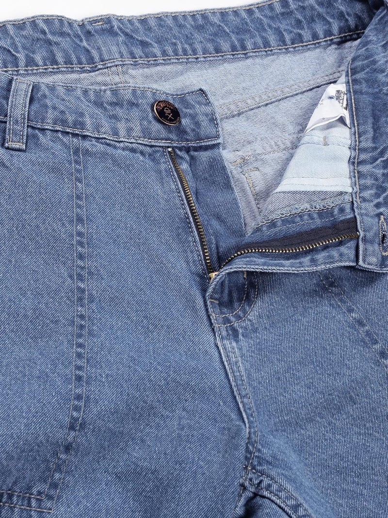 Thomas Scott Men Comfort Relaxed Fit Clean Look Light Fade Pure Cotton Cargo Jeans - Image 5