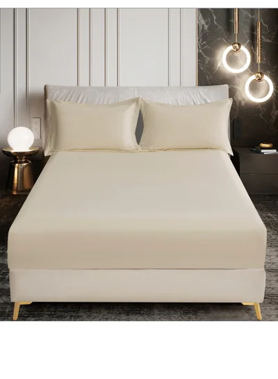 Donetella Bedding Fitted Sheet - Fits 200x200 Cm For Super King Bed - 3 Pcs (1 Fitted Sheet and 2 Pillowcases) - 35 Cm Deep Pocket - Solid Bed Sheet