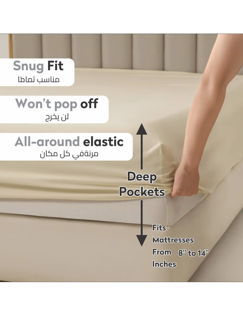 Donetella Bedding Fitted Sheet - Fits 200x200 Cm For Super King Bed - 3 Pcs (1 Fitted Sheet and 2 Pillowcases) - 35 Cm Deep Pocket - Solid Bed Sheet
