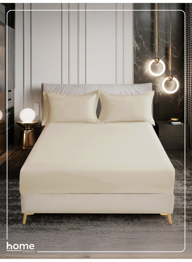 Donetella Bedding Fitted Sheet - Fits 200x200 Cm For Super King Bed - 3 Pcs (1 Fitted Sheet and 2 Pillowcases) - 35 Cm Deep Pocket - Solid Bed Sheet - Image 1