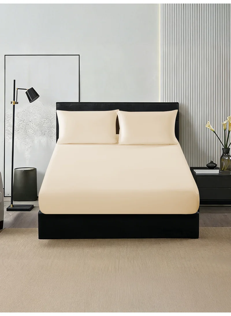 Donetella Bedding Fitted Sheet - Fits 200x200 Cm For Super King Bed - 3 Pcs (1 Fitted Sheet and 2 Pillowcases) - 35 Cm Deep Pocket - Solid Bed Sheet