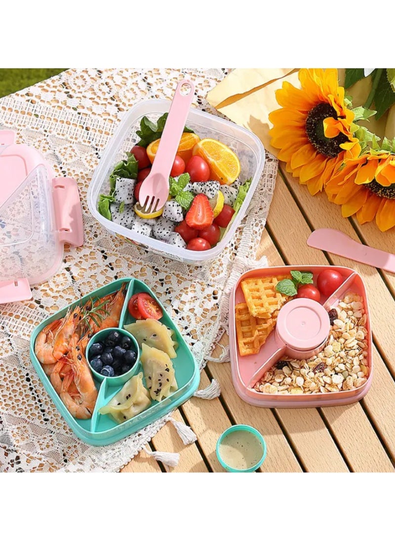 Generic Salad Lunch Container, 2000ml Salad Bowls with 3 Compartments, Salad Dressings Container for Salad Toppings, Snacks, Double-Layer Picnic Box, Men, Women, and children  - Image 3