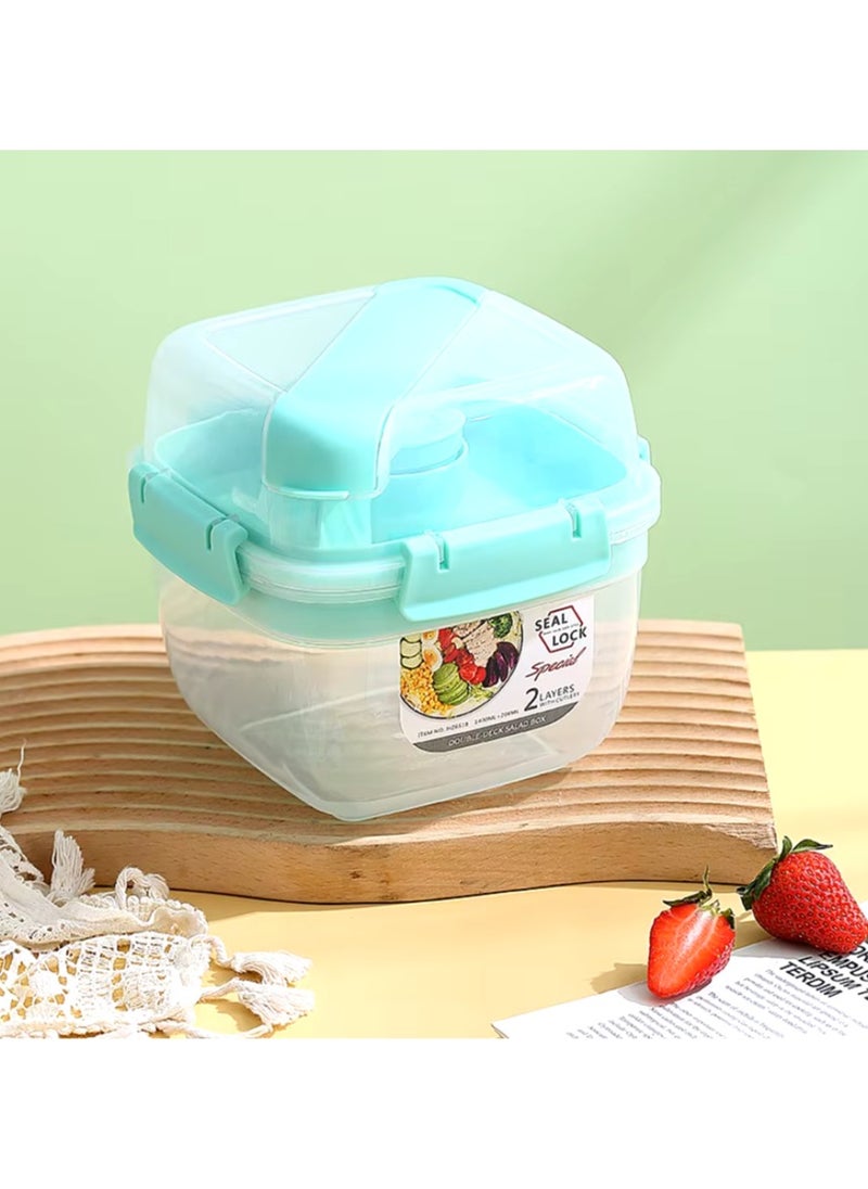 Generic Salad Lunch Container, 2000ml Salad Bowls with 3 Compartments, Salad Dressings Container for Salad Toppings, Snacks, Double-Layer Picnic Box, Men, Women, and children  - Image 2