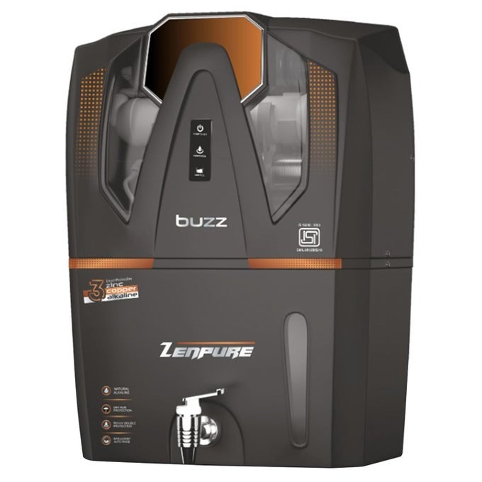 AQUA BUZZNEW 15LPH COPPER ALKALINE RO WATER PURIFIER ROUVUFTDS ADJUSTER WITH PREFILTER BLACK WITH 10 STAGE FILTRATIONISI MARKED