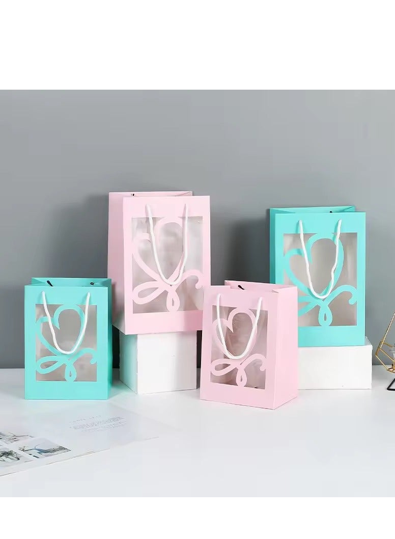 Valentine's Day Luxury Gift Paper Bag With Clear Transparent Window Only &Love &Heart 3 Designs Flowers Gift Bags 6 Pieces Tiffany Blue - Image 3