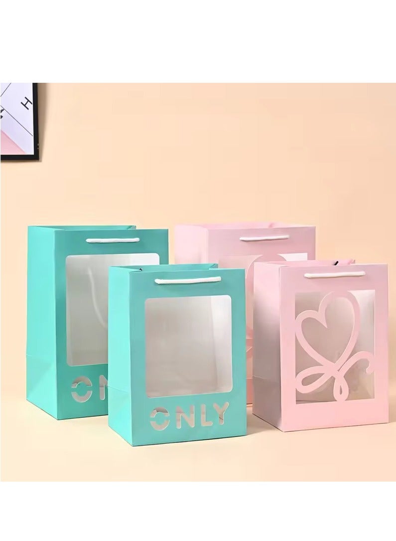 Valentine's Day Luxury Gift Paper Bag With Clear Transparent Window Only &Love &Heart 3 Designs Flowers Gift Bags 6 Pieces Tiffany Blue - Image 5