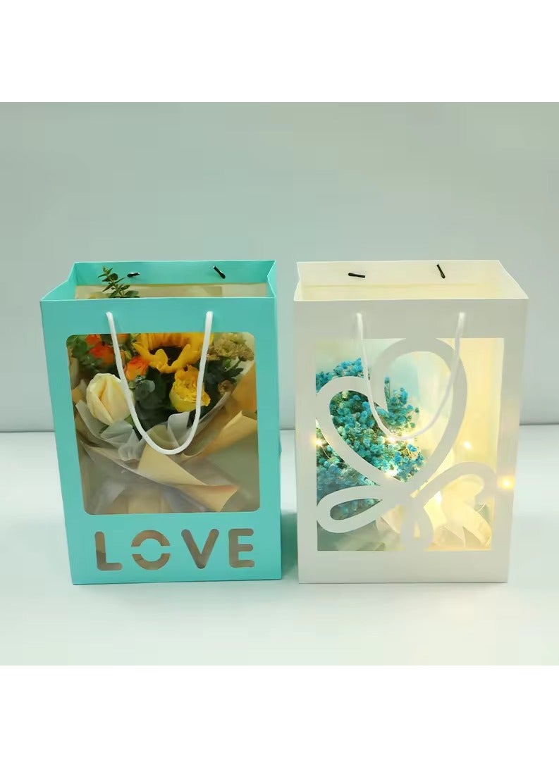 Valentine's Day Luxury Gift Paper Bag With Clear Transparent Window Only &Love &Heart 3 Designs Flowers Gift Bags 6 Pieces Tiffany Blue - Image 4