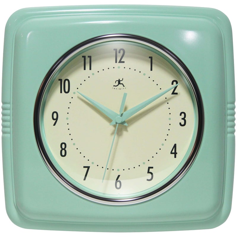 Infinity Instruments Square Retro Wall Clock, Pastel Green, 9.25" - Image 1