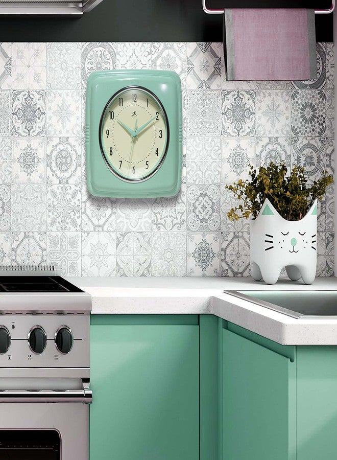 Infinity Instruments Square Retro Wall Clock, Pastel Green, 9.25" - Image 4