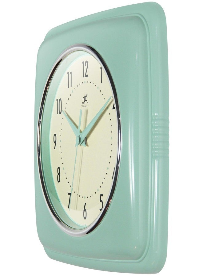 Infinity Instruments Square Retro Wall Clock, Pastel Green, 9.25" - Image 3