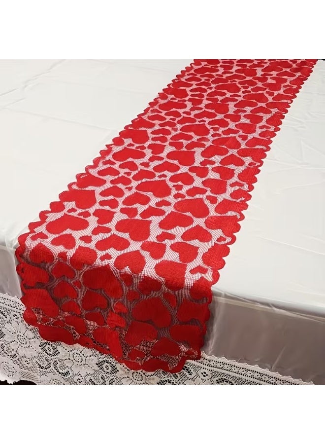 Goolsky 1 Valentine'S Day Red Heart Lace Table Runner | Polyester, Solid Color, No Assembly Required, Home Dining Table Decoration - Image 1