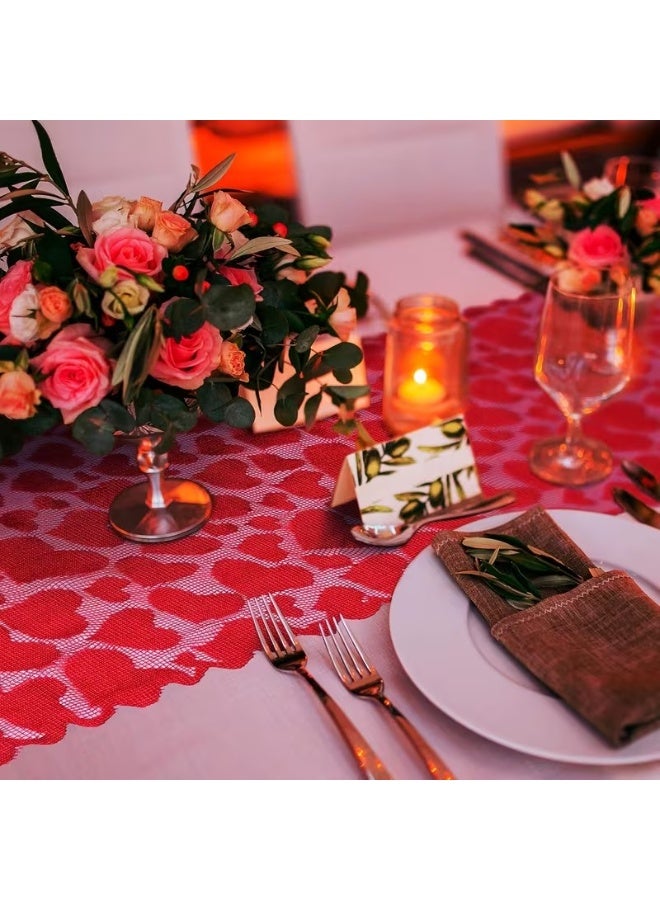 Goolsky 1 Valentine'S Day Red Heart Lace Table Runner | Polyester, Solid Color, No Assembly Required, Home Dining Table Decoration - Image 5