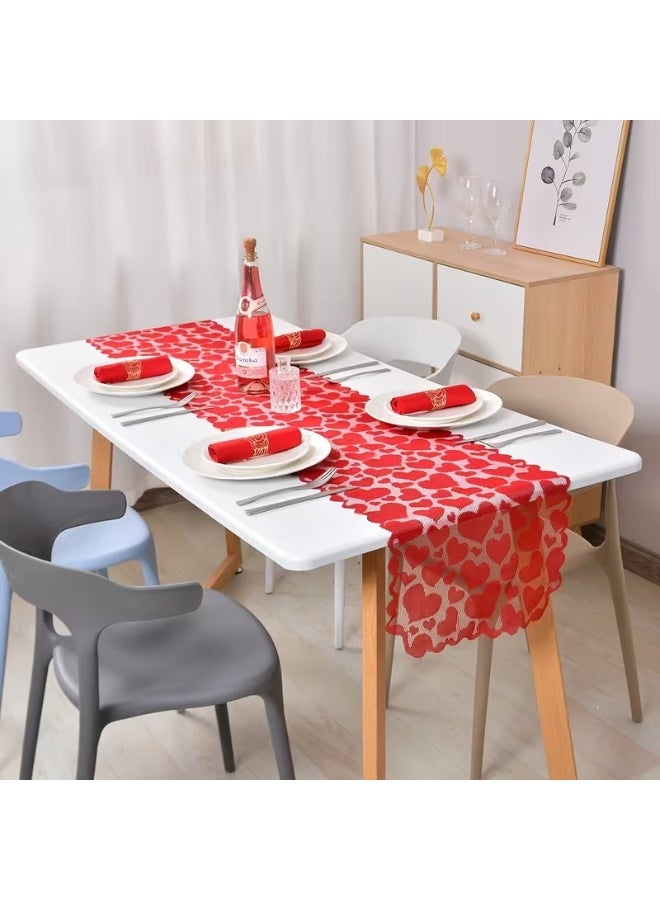 Goolsky 1 Valentine'S Day Red Heart Lace Table Runner | Polyester, Solid Color, No Assembly Required, Home Dining Table Decoration - Image 3