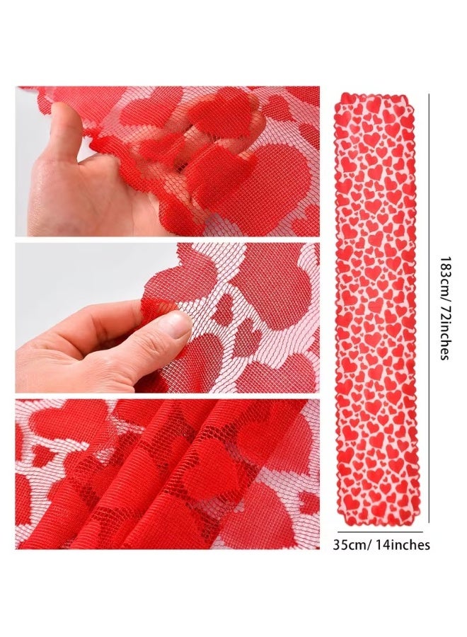 Goolsky 1 Valentine'S Day Red Heart Lace Table Runner | Polyester, Solid Color, No Assembly Required, Home Dining Table Decoration - Image 2