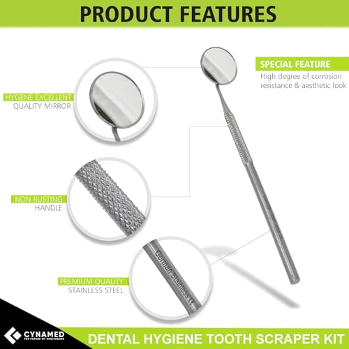 CynaMed Dental Tools Oral Care Kit (5-Pack) – Stainless Steel Dental Pick, Tartar Scraper, Scaler, Tweezers, and Mouth Mirror for Personal & Pet Use - Image 2