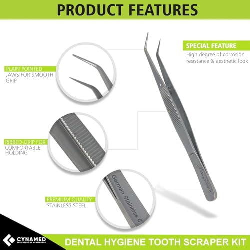 CynaMed Dental Tools Oral Care Kit (5-Pack) – Stainless Steel Dental Pick, Tartar Scraper, Scaler, Tweezers, and Mouth Mirror for Personal & Pet Use - Image 3