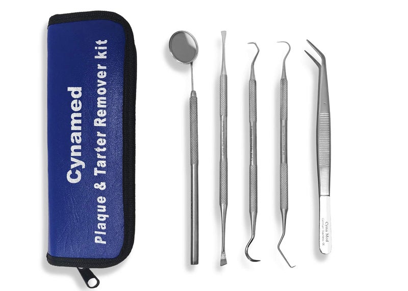 CynaMed Dental Tools Oral Care Kit (5-Pack) – Stainless Steel Dental Pick, Tartar Scraper, Scaler, Tweezers, and Mouth Mirror for Personal & Pet Use - Image 1