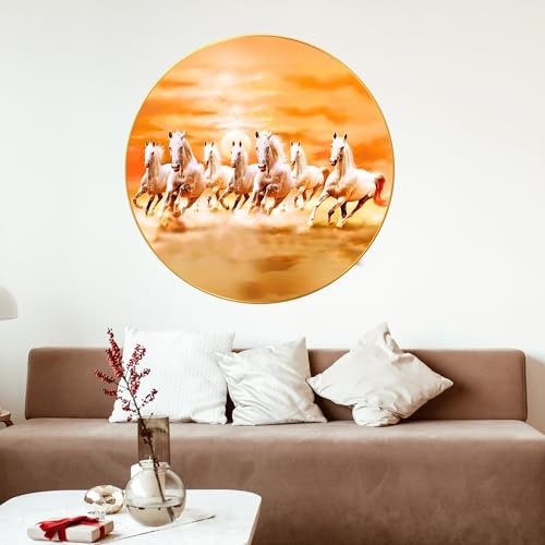 Nozvera Seven Horses Vastu Painting, Big Large Size 7 horse Vastu Frame | Golden Framed | Sparkle Laminated | 7 Horse Wall Painting for Living Room, Bedroom, Office (Design 04, 40 cm * 40 cm) - Image 3