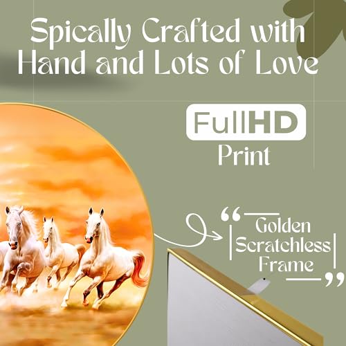 Nozvera Seven Horses Vastu Painting, Big Large Size 7 horse Vastu Frame | Golden Framed | Sparkle Laminated | 7 Horse Wall Painting for Living Room, Bedroom, Office (Design 04, 40 cm * 40 cm) - Image 4