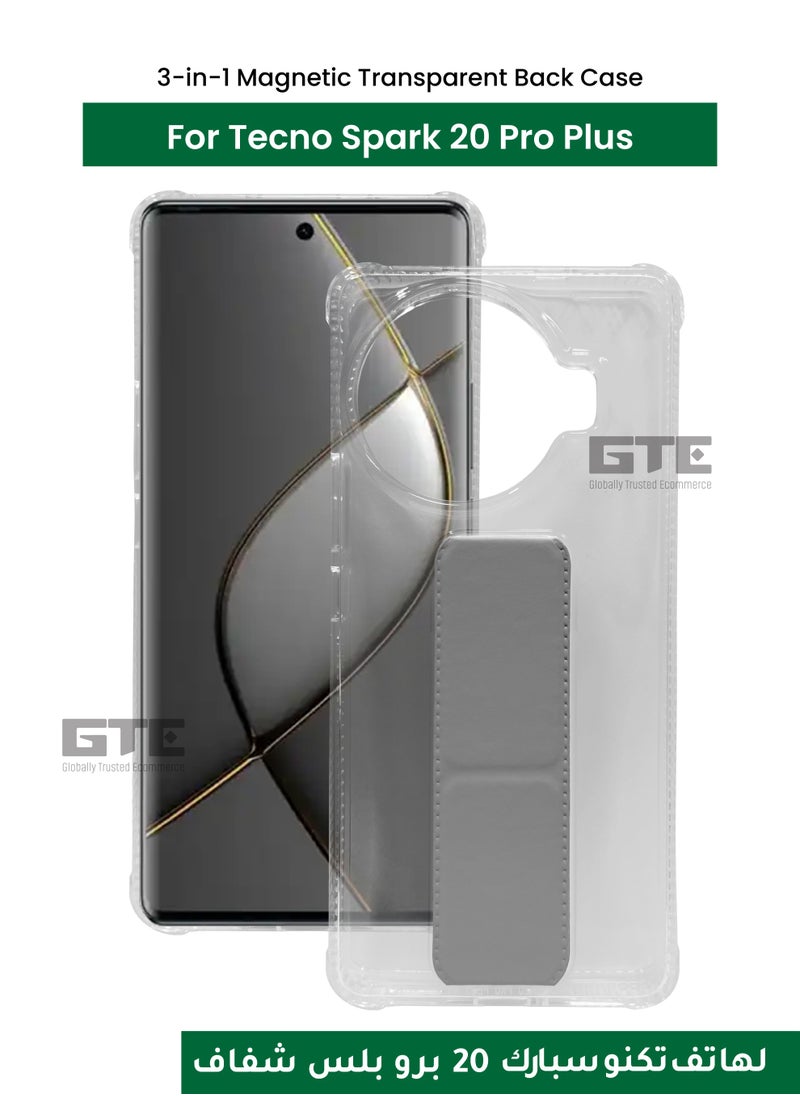 Generic - 3-in-1 Magnetic  Transparent Back Case  for Tecno Spark 20 Pro Plus-Clear/Grey - Image 1