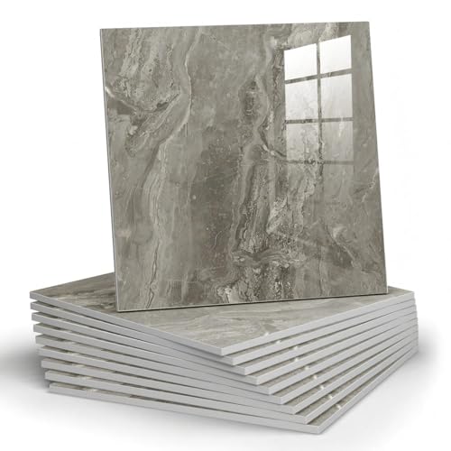 Chejiaye 10pcs Marble Peel and Stick Backsplash Waterproof Washroom Wall Panels, Peel and Stick Tile, PVC Wall Panels for Kitchen (Grey Marble Tiles, 11.8" x 11.8" x2.5MM x 10Pack) - Image 1