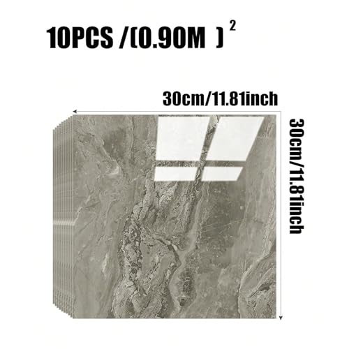Chejiaye 10pcs Marble Peel and Stick Backsplash Waterproof Washroom Wall Panels, Peel and Stick Tile, PVC Wall Panels for Kitchen (Grey Marble Tiles, 11.8" x 11.8" x2.5MM x 10Pack) - Image 4