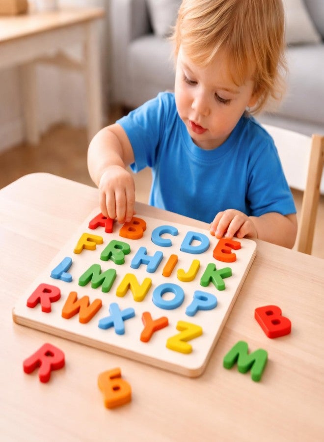The Funny Mind Wooden Colorful Capital Alphabet Puzzle for Kids | Montessori Preschool Toy for Toddlers | Colorful Early Learning Puzzle for Hand–Eye Coordination (Capital ABC Learning Busy Board) - Image 2