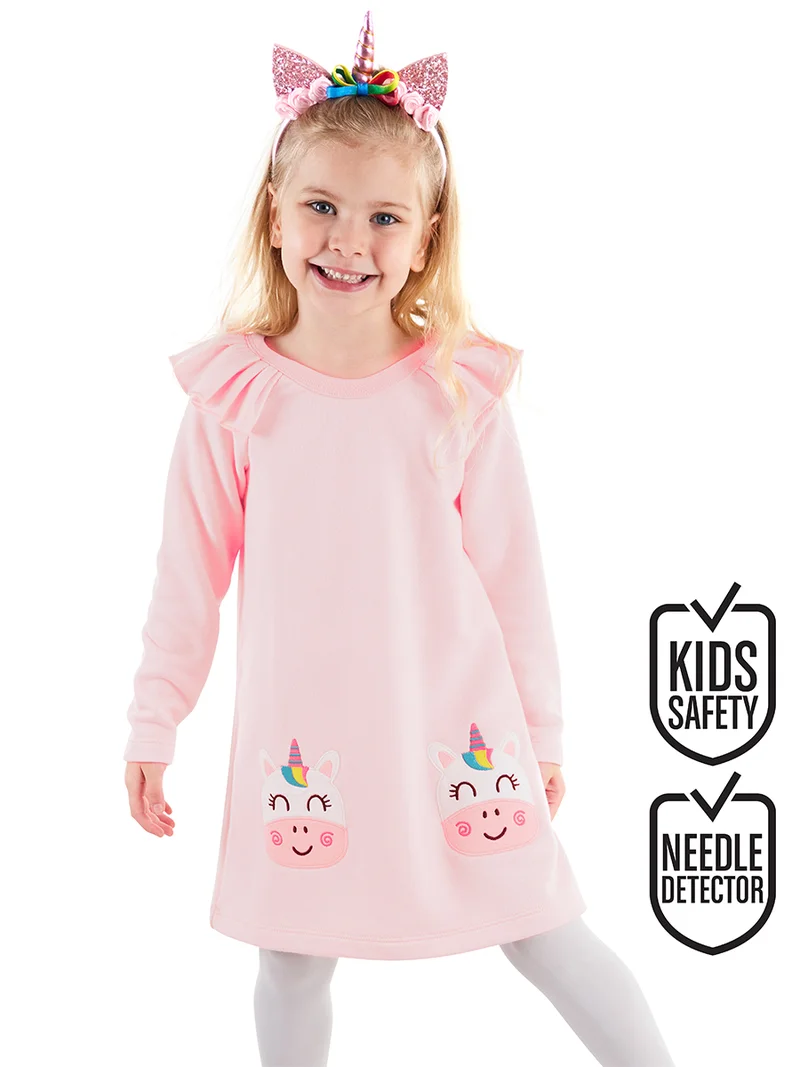 دينوكيدس فستان وردي للبنات بتصميم وحيد القرن