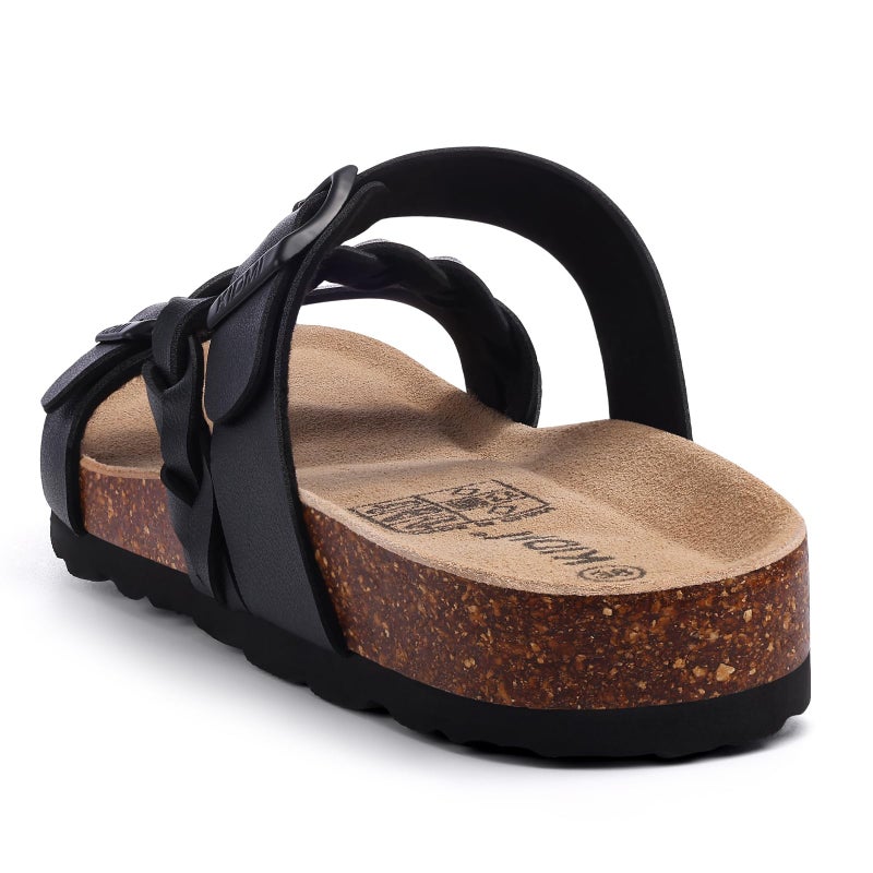 KIDMI Women's Cork Footbed Sandals with Arch Support Comfortable Slip-On Slide Sandals With Adjustable Buckle for Summer, Black 40 - Image 5
