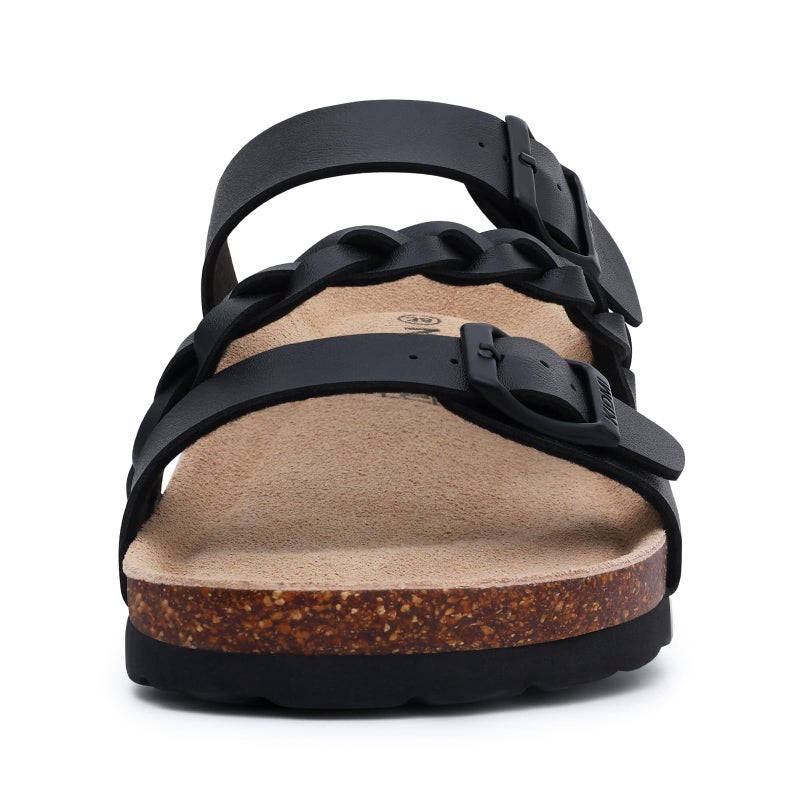 KIDMI Women's Cork Footbed Sandals with Arch Support Comfortable Slip-On Slide Sandals With Adjustable Buckle for Summer, Black 40 - Image 4