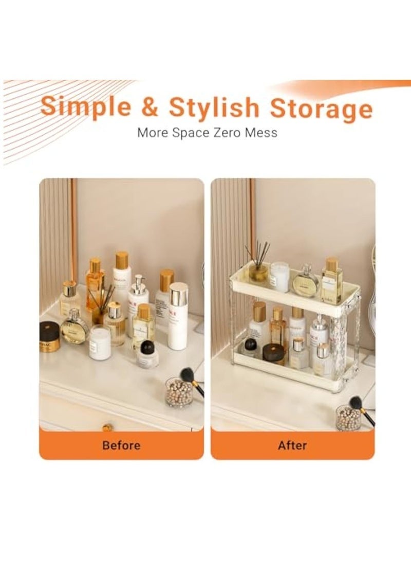 Arabest 2-Tier Perfume and Makeup Organizer Countertop, Portable Bathroom and Vanity Storage Solution for Skincare, Cosmetics, and Accessories, Space-Saving Design for Corners and Cabinets (Cream) - Image 5