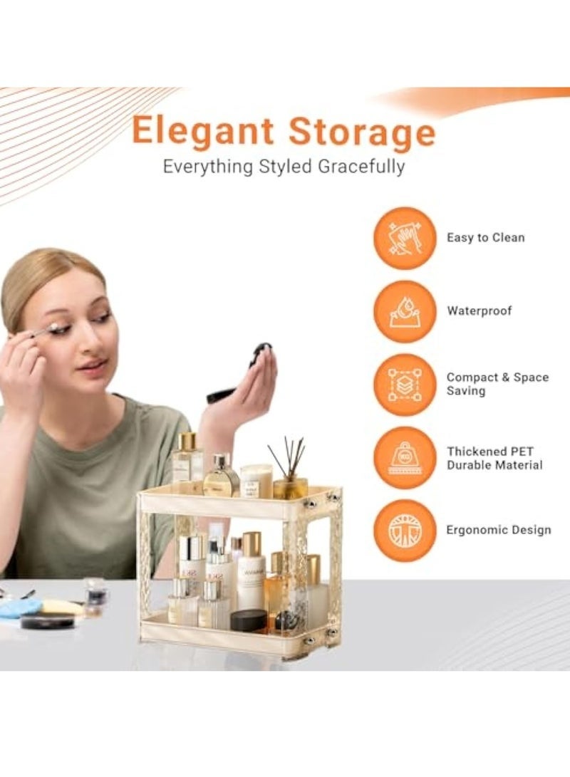 Arabest 2-Tier Perfume and Makeup Organizer Countertop, Portable Bathroom and Vanity Storage Solution for Skincare, Cosmetics, and Accessories, Space-Saving Design for Corners and Cabinets (Cream) - Image 3