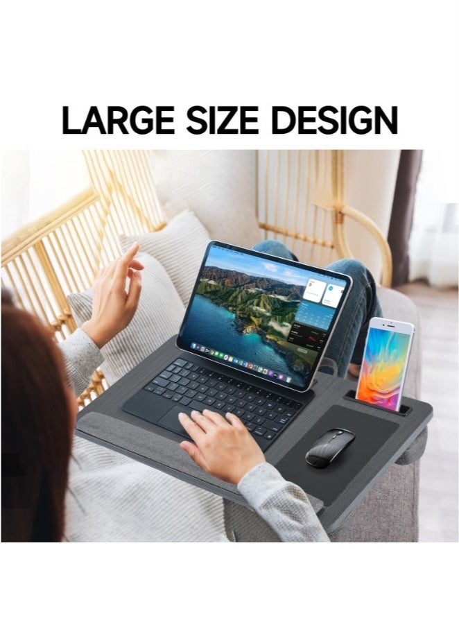 Arabest Lap Table - Fits up to 17.3 in Lap Desk, Built in Mouse Pad & Wrist Pad for Notebook or Laptop with Cushion, Table for Bed with Tablet, Phone Holder (Black) - Image 2