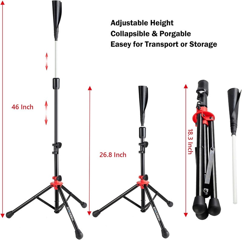 Storgem Batting Baseball tee Softball, Easy to Adjustable Height,Portable Tripod Stand Base Tee for Hitting Training Practice,with Carrying Bag - Image 5