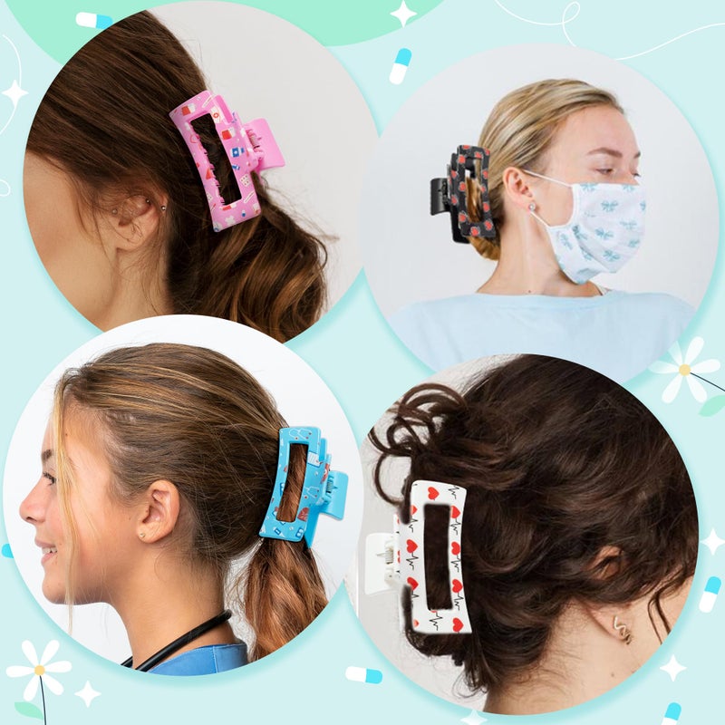 PANTIDE 4Pcs Nurse Hair Claw Clips for Women Girls - Cute Medical Heart Rectangle Nonslip Banana Hair Clips, Thin Thick Short Long Curly Accessories, Nurses Day Gift for Nursing Student Doctors - Image 5