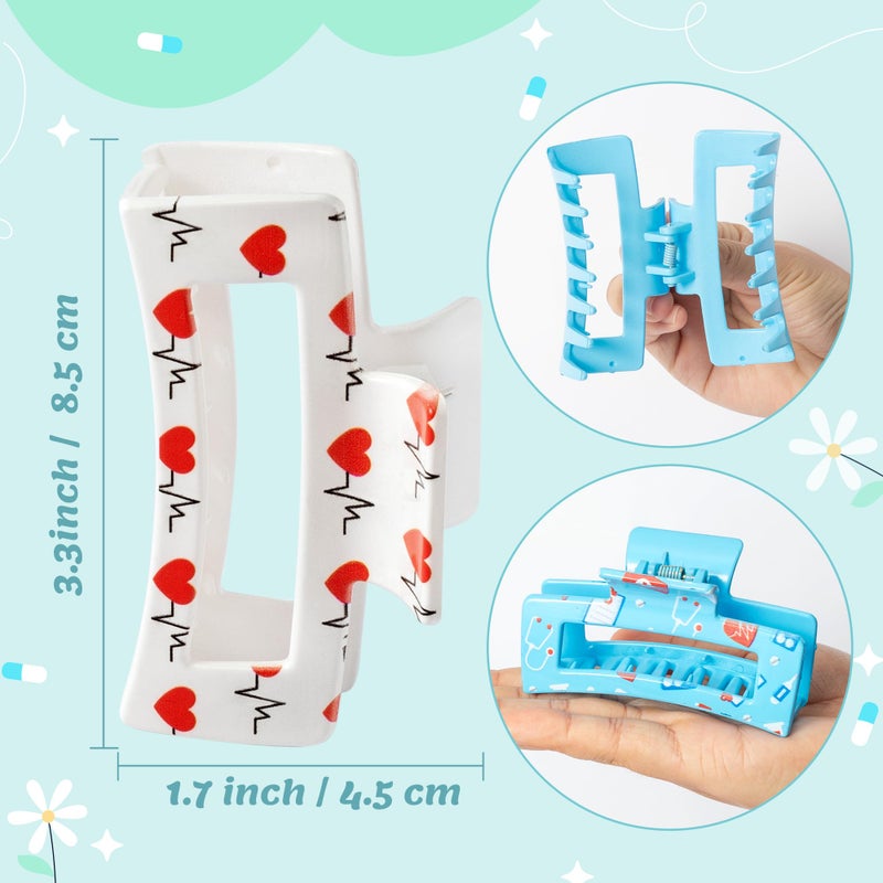 PANTIDE 4Pcs Nurse Hair Claw Clips for Women Girls - Cute Medical Heart Rectangle Nonslip Banana Hair Clips, Thin Thick Short Long Curly Accessories, Nurses Day Gift for Nursing Student Doctors - Image 2