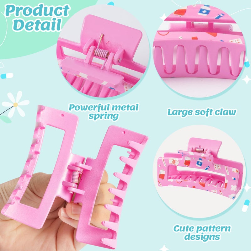 PANTIDE 4Pcs Nurse Hair Claw Clips for Women Girls - Cute Medical Heart Rectangle Nonslip Banana Hair Clips, Thin Thick Short Long Curly Accessories, Nurses Day Gift for Nursing Student Doctors - Image 3