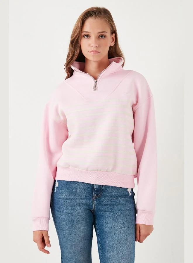 Lela Lela Stretch Oversize Fit Half Zipper Stand Collar Sweat Women's SWEAT 5865883