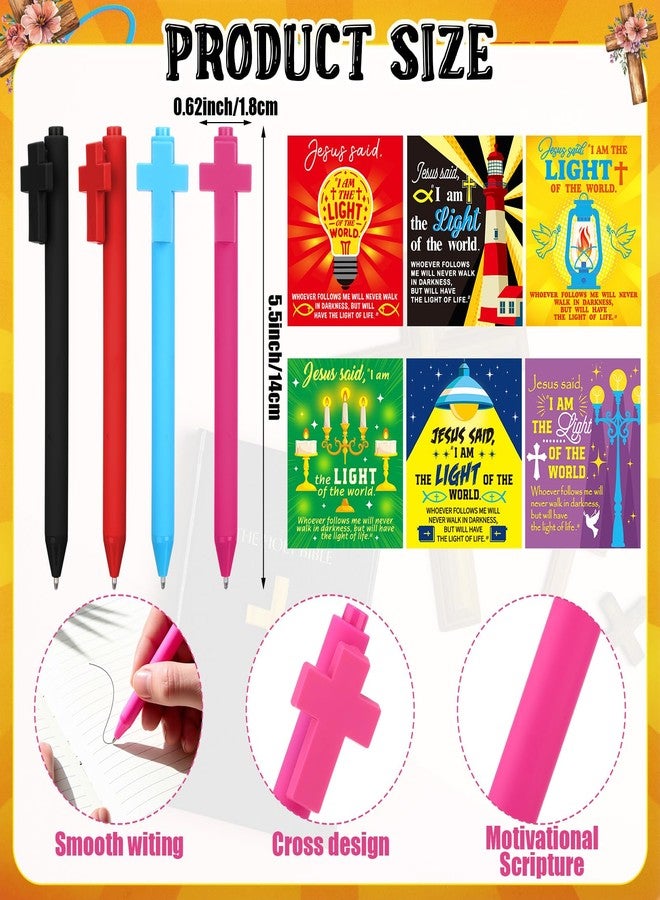 Shinymoon 84 Pcs Vacation Bible School Gifts Christian Jesus is The Light Gift Mini Flashlight Rubber Wristbands Crystal Cross Necklace Cross Pen Set for Easter Bible Verse Church Gifts Rewards - Image 3