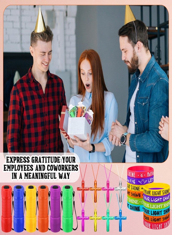 Shinymoon 84 Pcs Vacation Bible School Gifts Christian Jesus is The Light Gift Mini Flashlight Rubber Wristbands Crystal Cross Necklace Cross Pen Set for Easter Bible Verse Church Gifts Rewards - Image 5