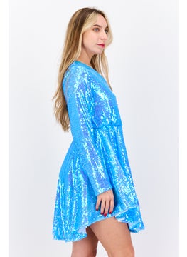 Collective The Label Women Sequins Mini Dress, Turquoise  - Image 3