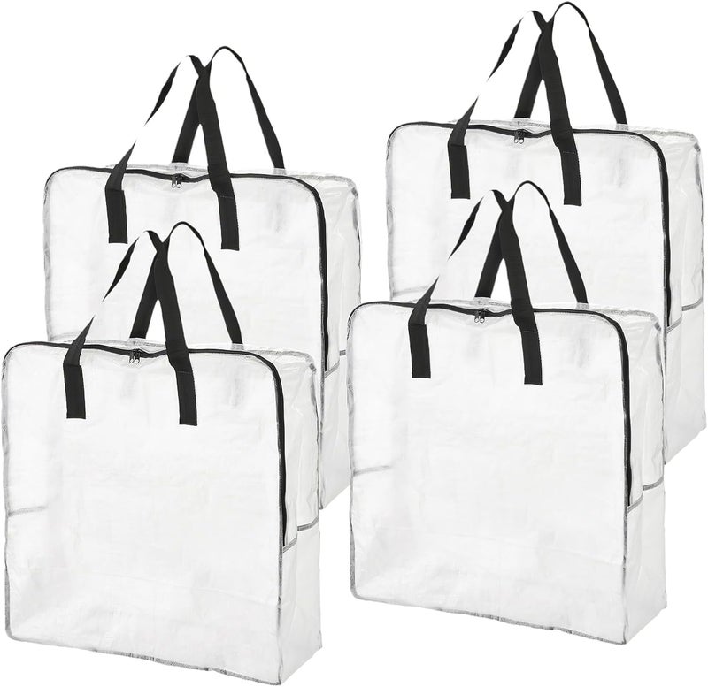 JIANGLAI 80L Clothes Storage Bags, 4 Pack Large Clear Capacity Clothes Organizer with Zips, Moisture proof, Plastic Packing Boxes for Moving House with Durable Handles for Clothing, Duvet, Bedding (Black) - Image 1