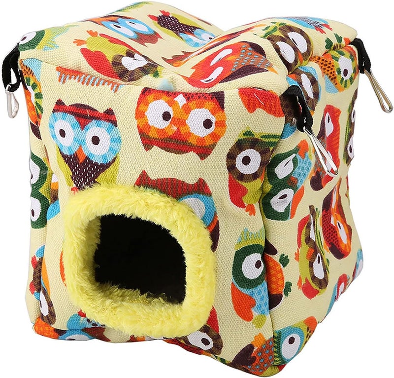 BORDSTRACT Bird Snuggle Hut Nest, Parrots Sleeping Hut Hanging Snuggle Hideaway Cave Bed Toy for Hummingbirds, Munchkins, Honey Bag Gliders, Single Budgerigars(L-Owl) - Image 1