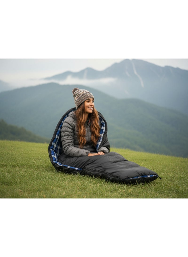 جرين ليون كيس نوم للتخييم / كيس نوم خارجي من الفلانيل الناعم الصديق للبشرة / كيس نوم للسفر من القماش المقاوم للتمزق / عزل دافئ / قابل للغسل في الغسالة / معدات تخييم صغيرة الحجم / مع حقيبة حمل للسفر - أسود - Image 4