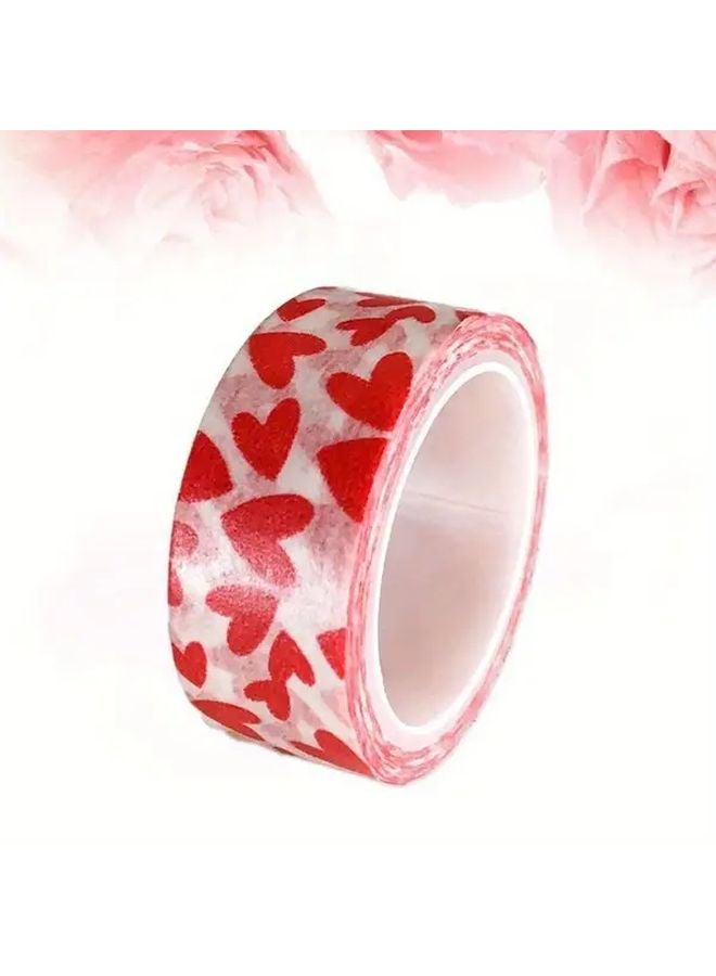 Red Heart Pattern Adhesive Tape For Gift Wrapping DIY Crafts Decoration - Image 1