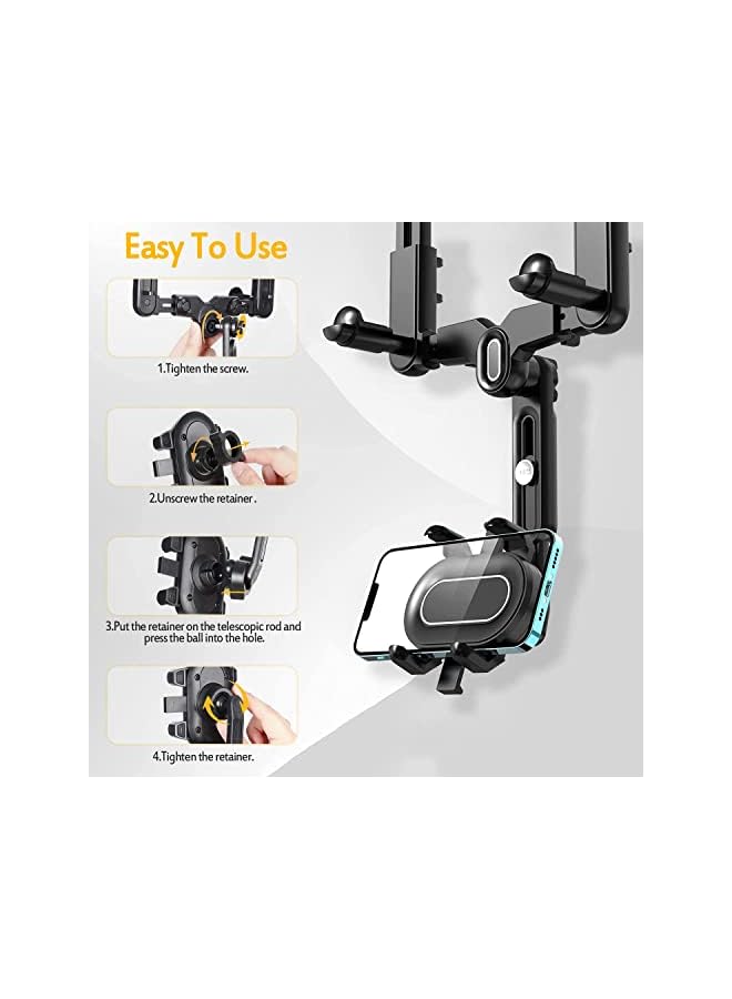 PROMASS Rear View Mirror Car Phone Holder, Rotatable and Retractable Rear View Mirror Phone Holder, 360°Rotatable Car Phone Holder Mount Rearview Mirror Phone Holder for Car Compatible - Image 3